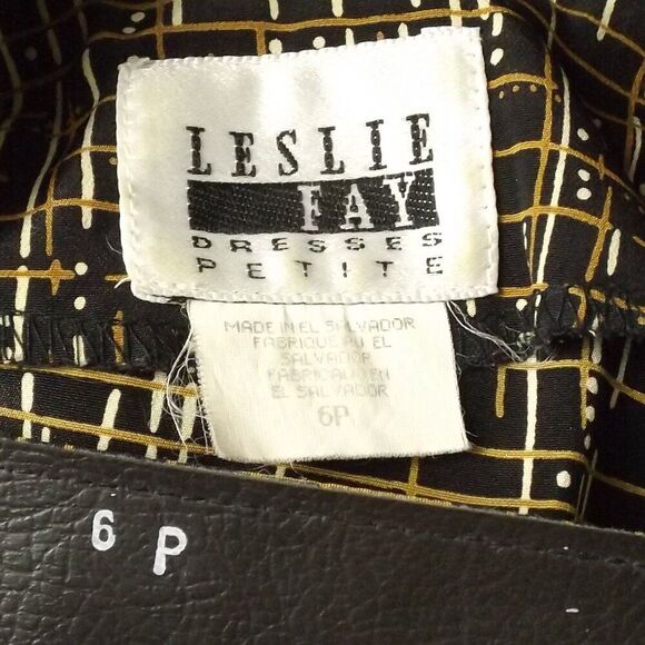 LESLIE FAY Dress, 6P Petite, Career wear, Belt, Black, Crosshatch/Lines - Picture 12 of 14